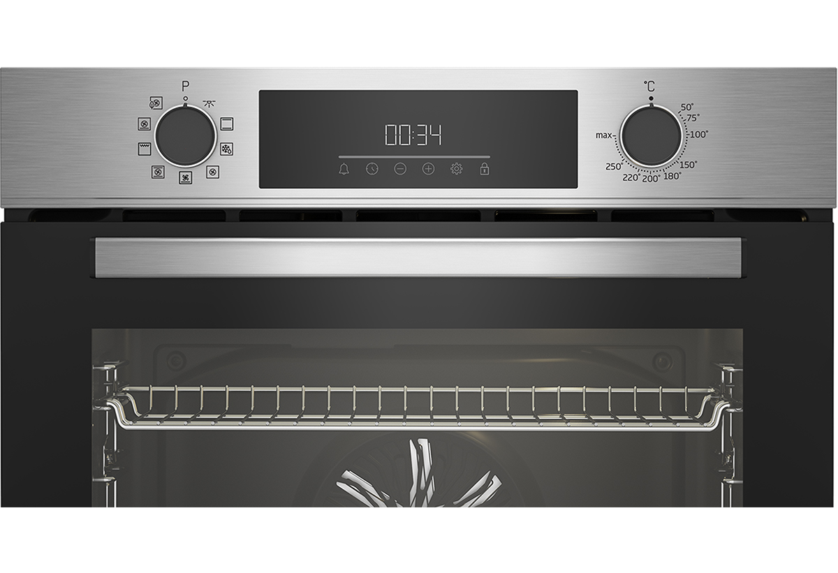 Απεικονίζεται κοντινό στους μοχλούς και στο ρολόι του φούρνου.